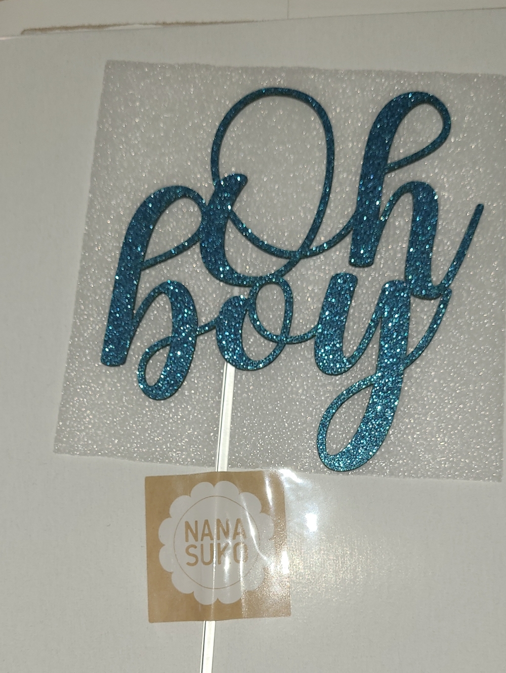Blue Glitter "Oh Boy" Cake Topper